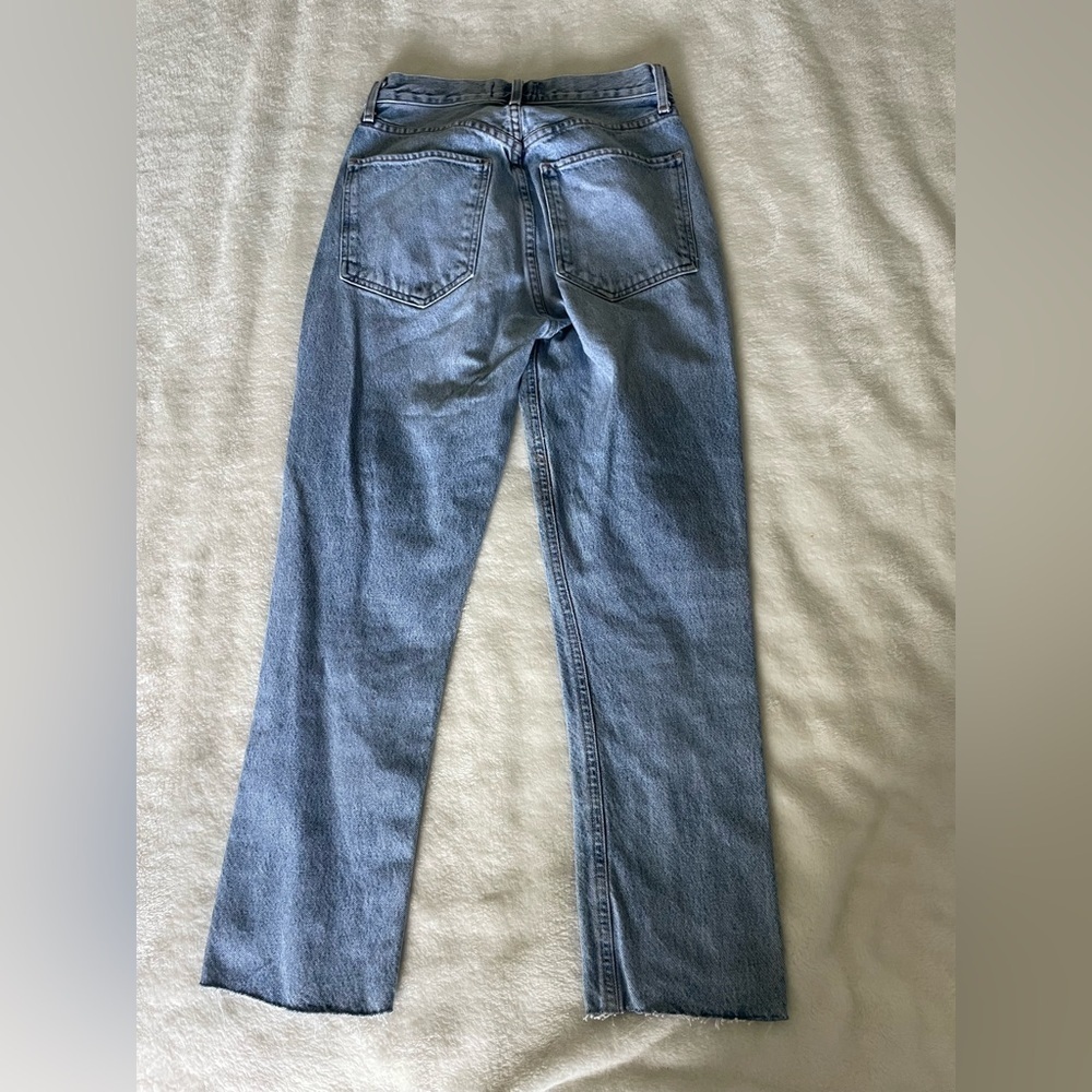 Agolde Riley Light Blue Straight Leg Raw Hem Jeans - Picture 13 of 13